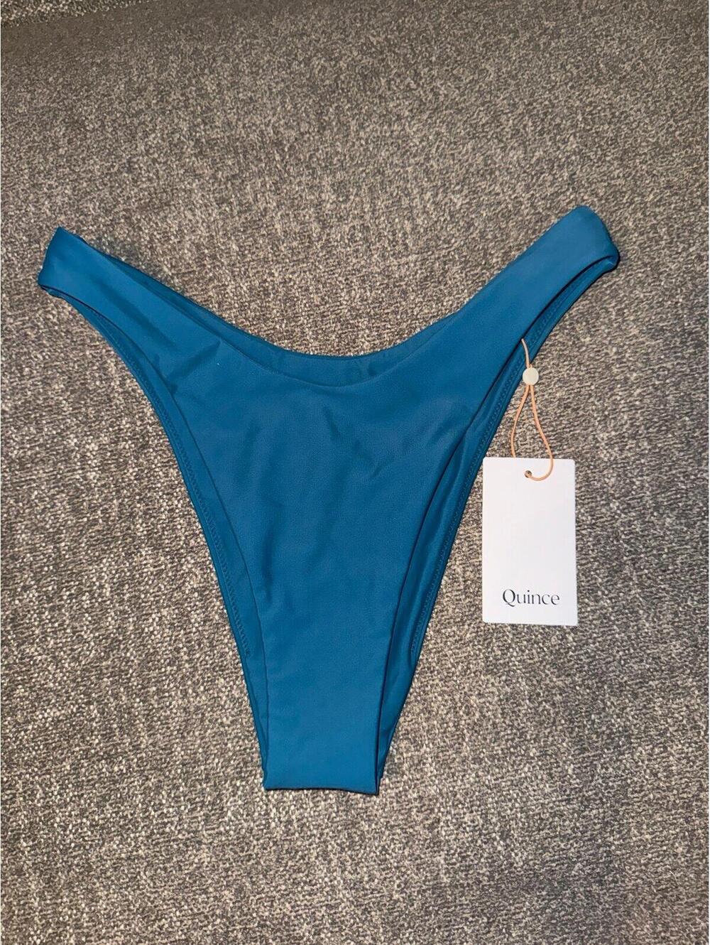New with tags Quince high-cut bikini bottom in a beautiful ocean blue color.